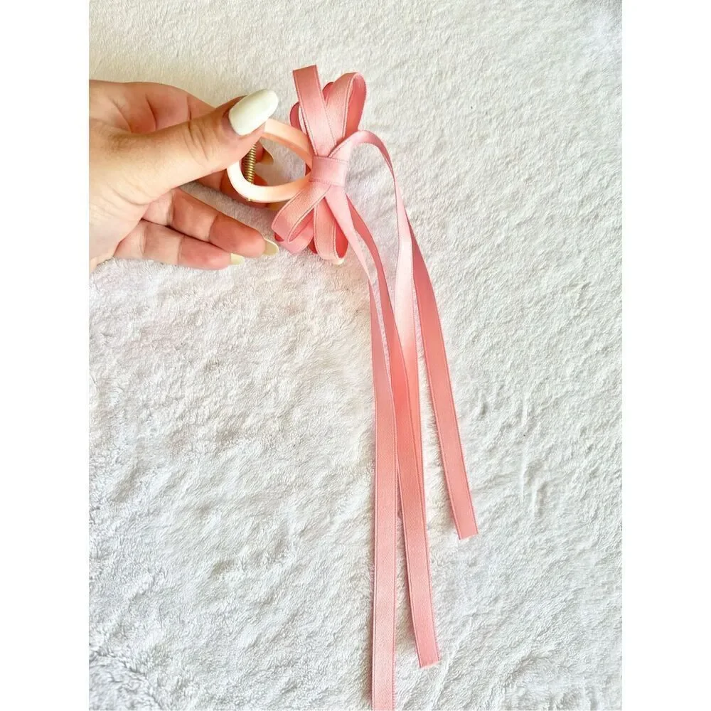 Pink bow ribbon hair claw